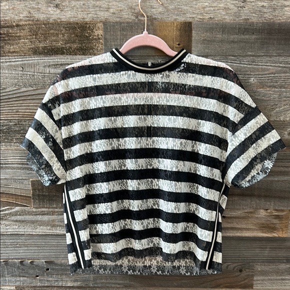 Zara Tops - Zara Black and White Stripe Floral Lace Semi Sheer Top Size Small